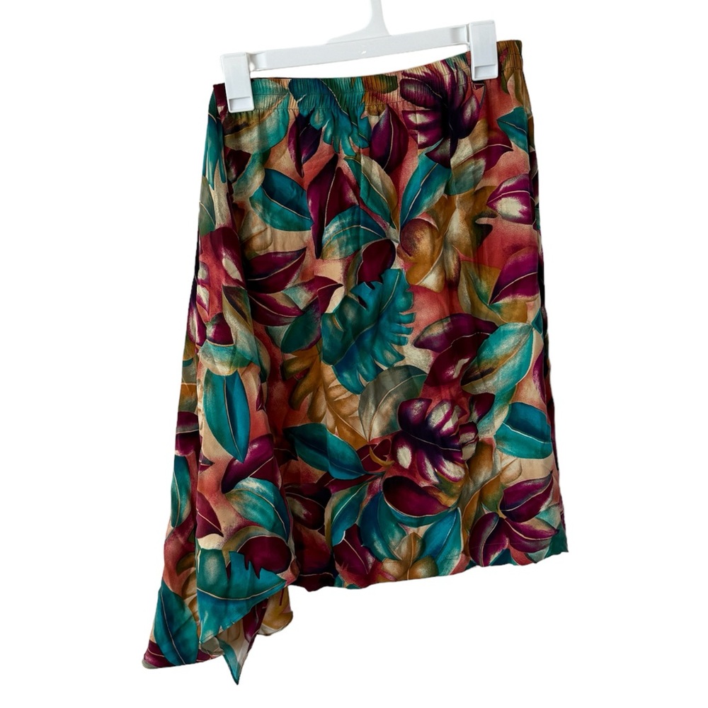 Vintage Liz Claiborne Silk Skirt Floral Colorful Floral Tropical Flare Midi